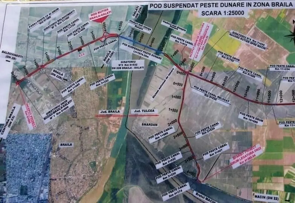 Podul peste Dunăre ce leagă Brăila de Tulcea este în grafic